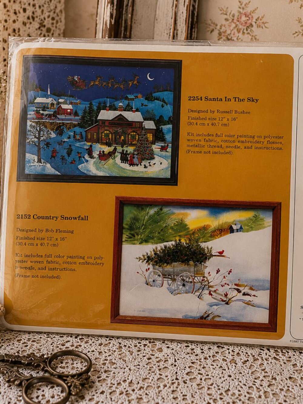 **Vintage Creative Circle Santa in the Sky Embroidery Kit #2254 Christmas 12x16*